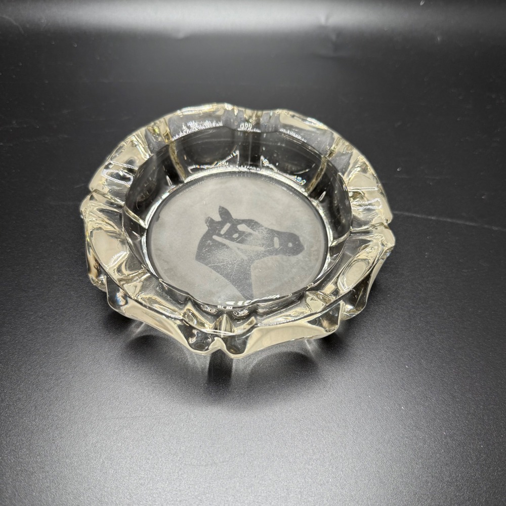 Glass Ashtray Horse Head Etched Design Heavy Crystal Clear Ashtray‎